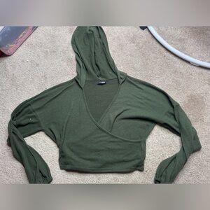 Fashion Nova Olive Green Cropped Wrap Hoodie
